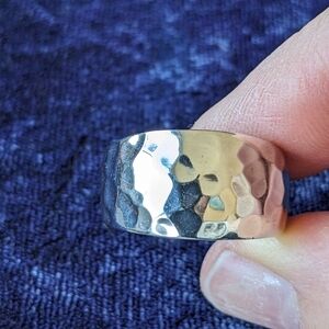 Size 9 Sterling Silver Hammered Ring, Vintage Brutalist Mid-Century Modern
